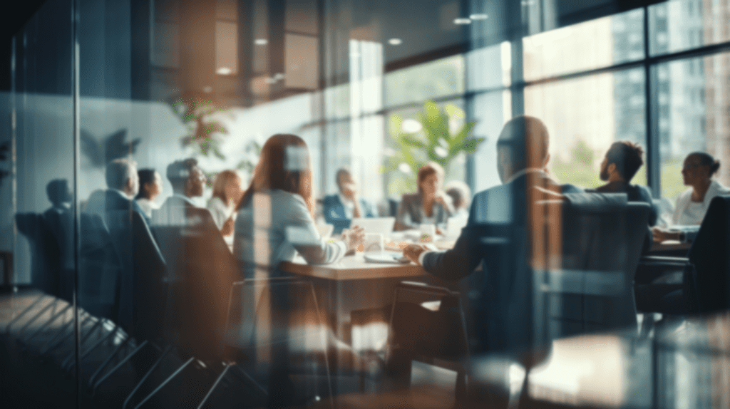 Board members around a conference table in a meeting