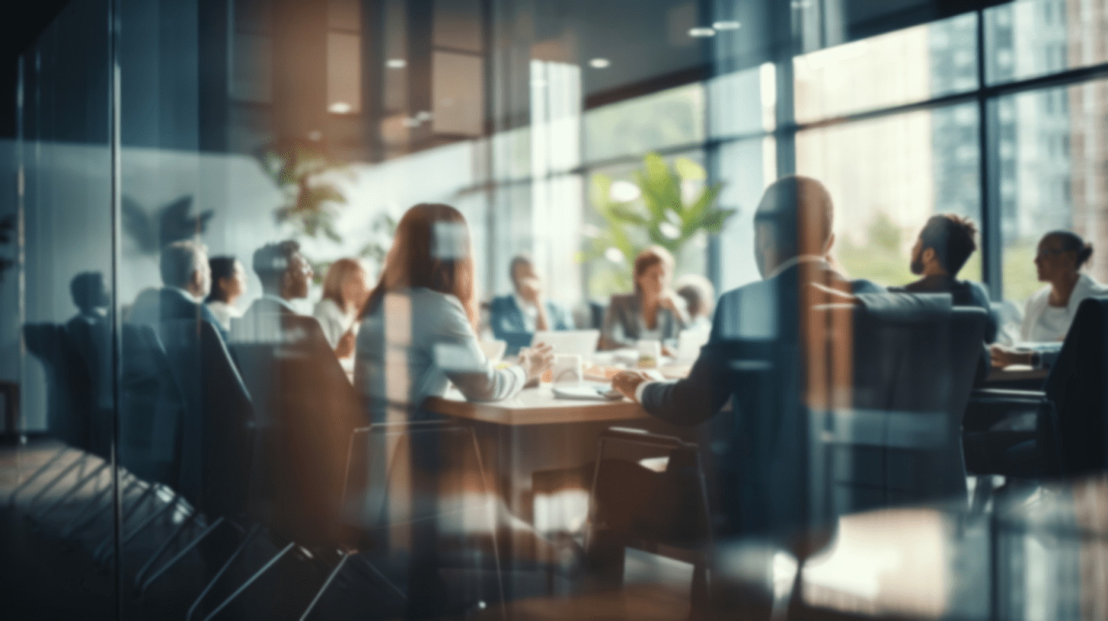 Board members around a conference table in a meeting